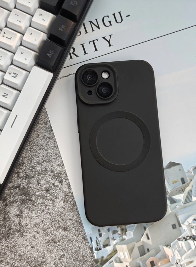 iPhone 15 Case, Matte Magnetic Phone Cases with Camera Lens Protector [Compatible with MagSafe] Soft TPU Slim Shockproof Protective Cover
