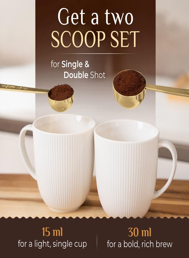 Orblue Premium Coffee Scoop Set - 1 Tbsp (15ml) & 2 Tbsp (30ml) Measuring Tablespoon - Stainless Steel Coffee Measuring Spoon and Scooper with Long Handles - Pack of 2 - Gold - Image 3
