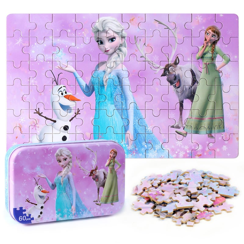 LELEMON Pretty Girl Puzzles for Kids Ages 46 Snowman 60 Piece Puzzles for Kids Ages 35Children Jigsaw Puzzles in a Metal BoxEducational Learning Puzzle Toys for Girls and Boys - Image 3