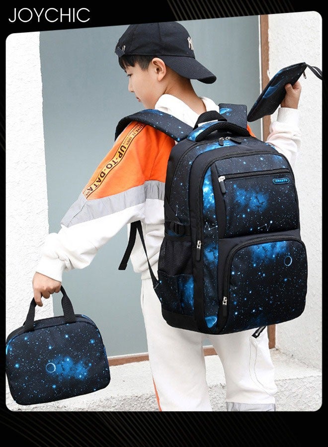 Joychic Casual Primary Junior  School Backpacks Durable Lightweight School Bag Breathable Daypack Set Space Starry Sky Knapsack with Lunch Bag - Image 1