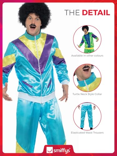 Smiffys mens 80s Height of Fashion Shell Suit Adult Sized Costume, Blue, L - US Size 42-44 - Image 3