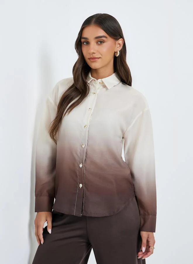 Styli Women Printed Ombre Ombre Button-Down Shirt