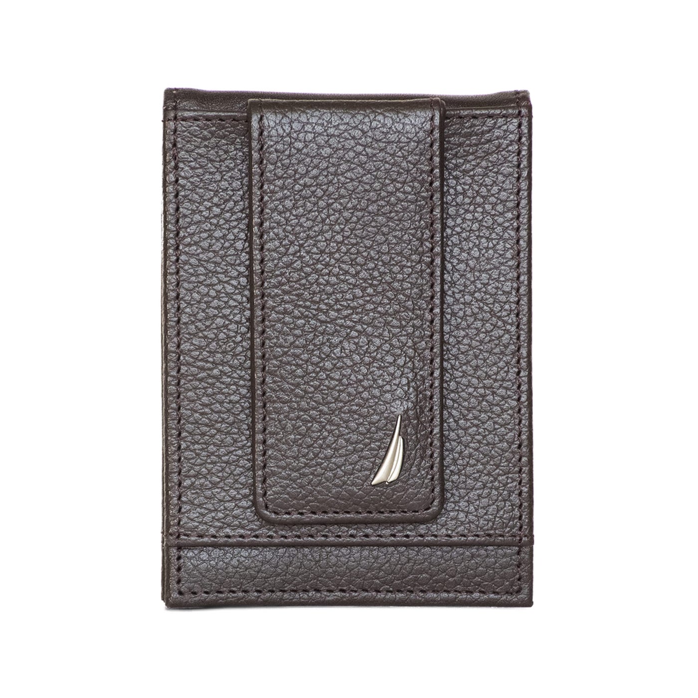 Nautica Men's Front Pocket Leather Wallet and Money Clip, with 6 slots, ID Window, and RFID Protection, Brown