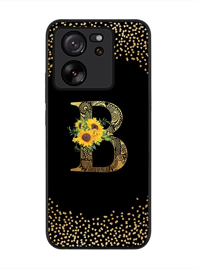 Stylizedd Rugged Black Edge case for Xiaomi 13T / Xiaomi 13T Pro, Slim fit Soft Case Custom Monogram Initial Letter Mandala Floral Pattern Alphabet-B (Black) - Image 1