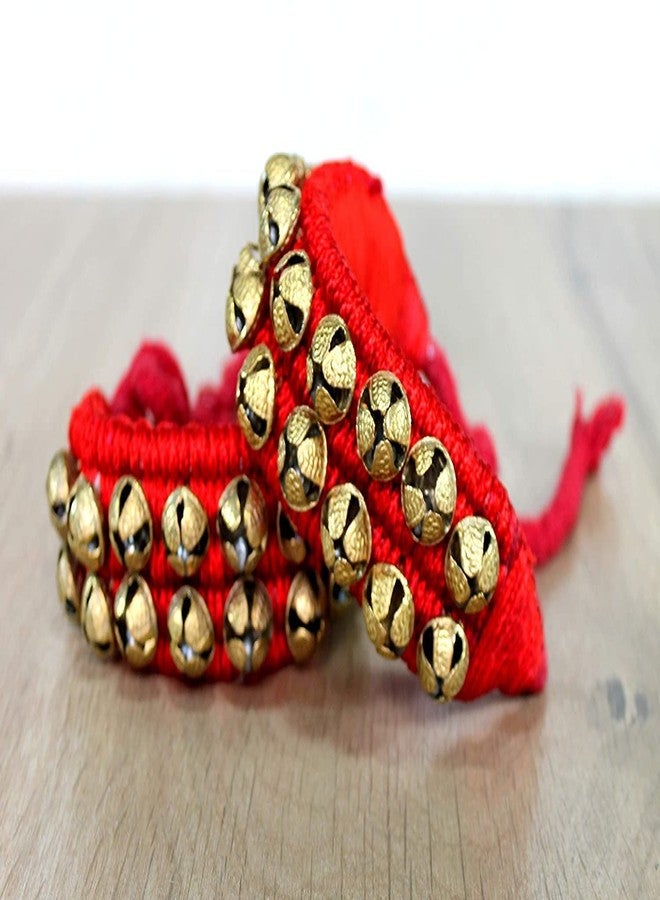 SOLINO Brass Kathak Dancing Ghungroo Bells 2 Line Classical Dancers Anklet Musical Instrument Bharatnatayam Indian Traditional 40 Bell Red Padded - Image 2