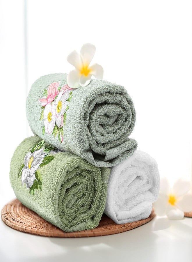 Tingjoo Magnolia Floral Hand Towels Farmhouse Green White Magnolia Bathroom Decor 14x29 Inch Embroidered Decorative Cute Summer Flowers Cotton Soft Absorbent Hand Towels for Bathroom Kitchen - Image 4