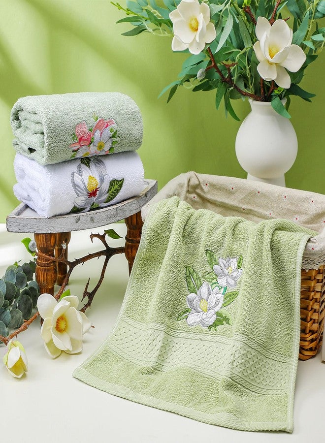 Tingjoo Magnolia Floral Hand Towels Farmhouse Green White Magnolia Bathroom Decor 14x29 Inch Embroidered Decorative Cute Summer Flowers Cotton Soft Absorbent Hand Towels for Bathroom Kitchen - Image 5