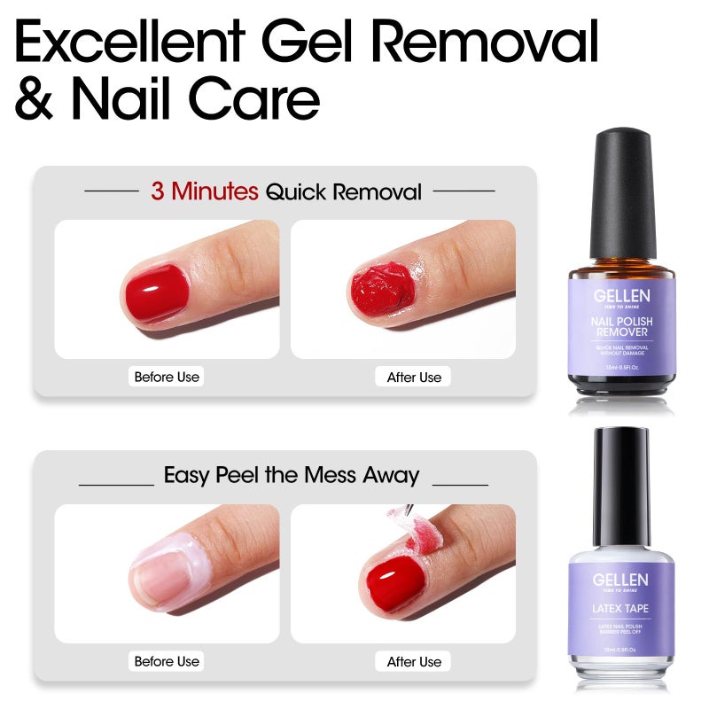 Gellen Gel Polish Remover Kit - Gel Nail Polish Remover with Latex Tape Peel Off Liquid and Manicure Tools, Quick & Easy Gel Polish Remover in 2-5 minutes, No Damage to Nails - Image 2