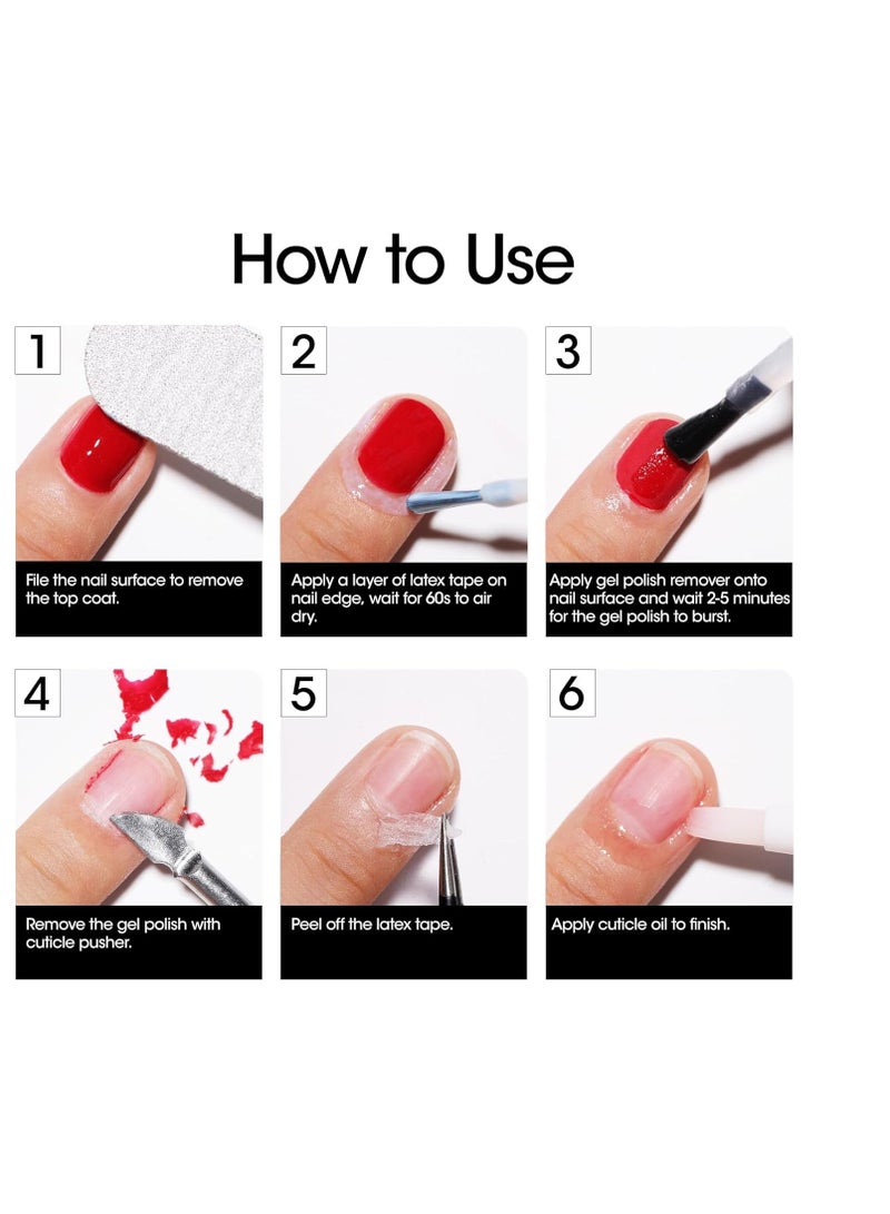 Gellen Gellen Gel Polish Remover Kit - Gel Nail Polish Remover with Latex Tape Peel Off Liquid and Manicure Tools, Quick & Easy Gel Polish Remover in 2-5 minutes, No Damage to Nails  - Image 4