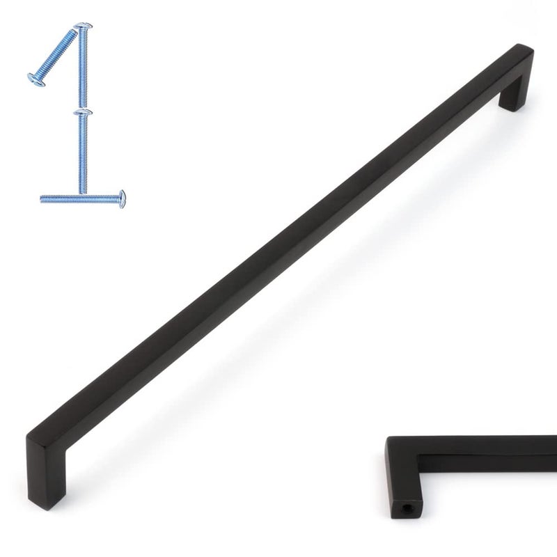 Koofizo Solid Square Bar Cabinet Handle - Black Furniture Pull, 10 Inch/256Mm Screwhole Distance, 1-Piece For Kitchen Cupboard Door, Bedroom Dresser Drawer, Bathroom Wardrobe Hardware - Image 1