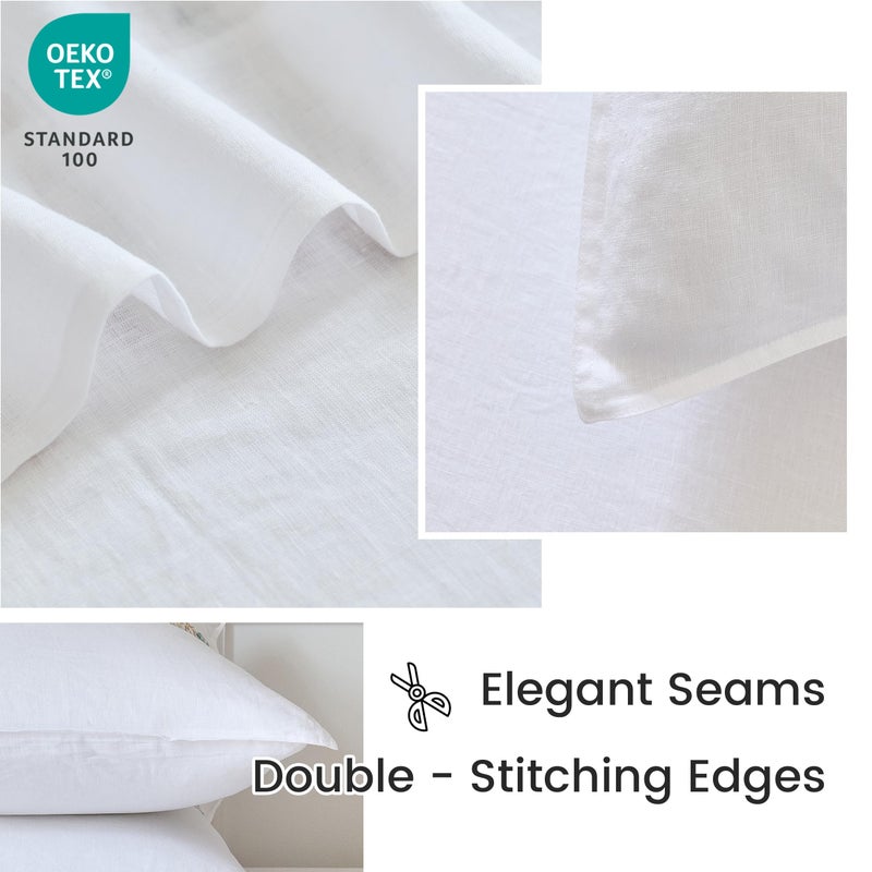 Simple&Opulence 100% Linen Euro Shams 26'' x 26'' Pack of 2, Embroidery Wheat Design Natural Flax Farmhouse Decorative Square Throw Pillow Covers for Bed Couch Sofa - White - Image 3