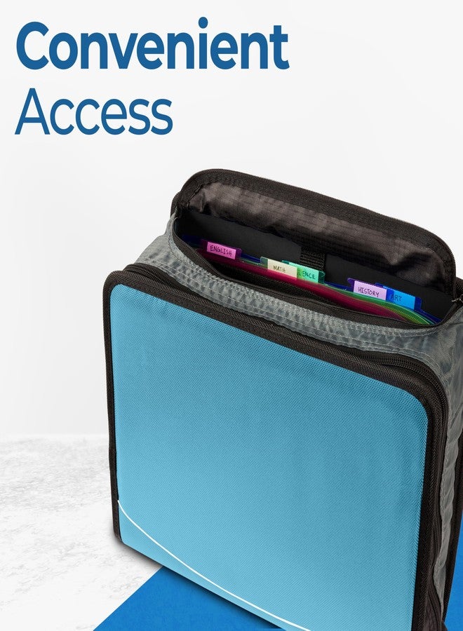 Case it Mighty Zip Tab Zipper Binder, 3" O-Ring with 5-Color tabbes, Expanding File Folder and Shoulder Strap and Handle, D-146-TEAL - Image 3