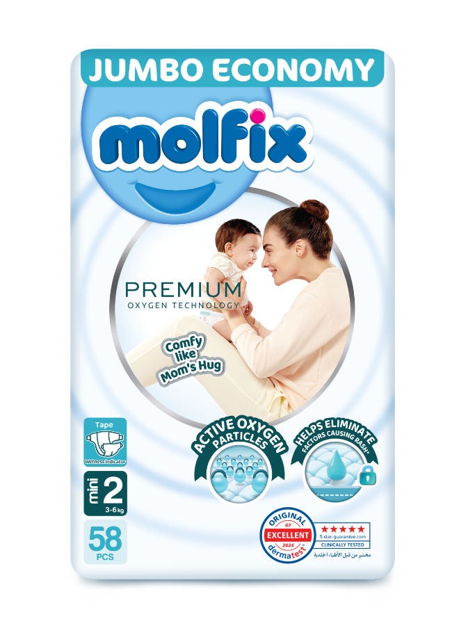 Molfix premium O2 Baby Diapers size 2, 58 Pcs