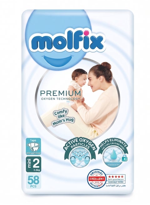 Molfix Premium O2 - Baby Diapers - Jumbo Pack - Mini Size 2 - 58 Pieces