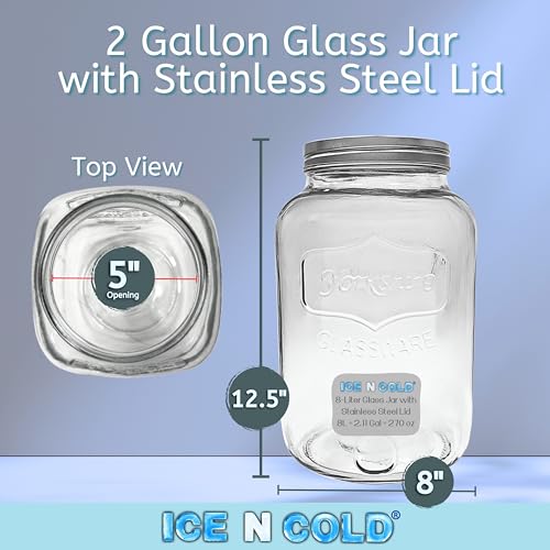 ICE N COLD Large Glass Jar - Clear Wide Mouth Container for Storage, Kitchen, Pantry, and Laundry (2-Gallon | 8-Liter) - Image 3
