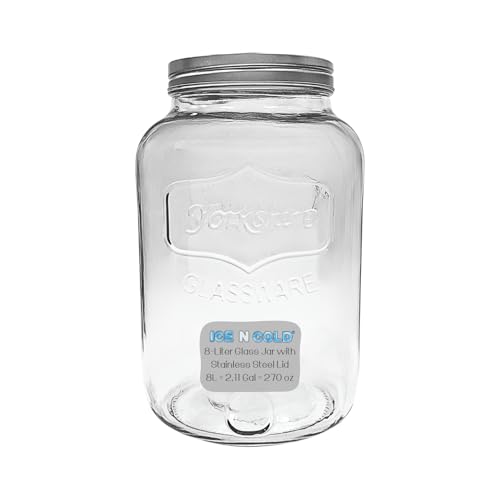 ICE N COLD Large Glass Jar - Clear Wide Mouth Container for Storage, Kitchen, Pantry, and Laundry (2-Gallon | 8-Liter) - Image 1