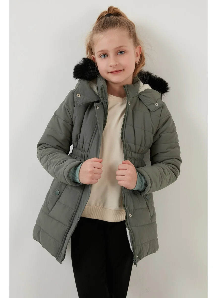 Lela Faux Fur Collar Plush Lined Hooded Coat with Pockets Girl's Coat 6035030