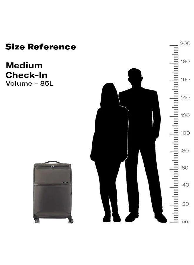Samsonite 71 73h suitcase check-in size 71 cm / 26 inch, 4 spinner wheels, 100% nylon, platin grey|soft top|front pocket compartment|tsa combination lock|expandable - 10 years international warranty  | Best Price UAE