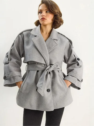 Bianco Lucci LUCCI Double Breasted Coat with Belt