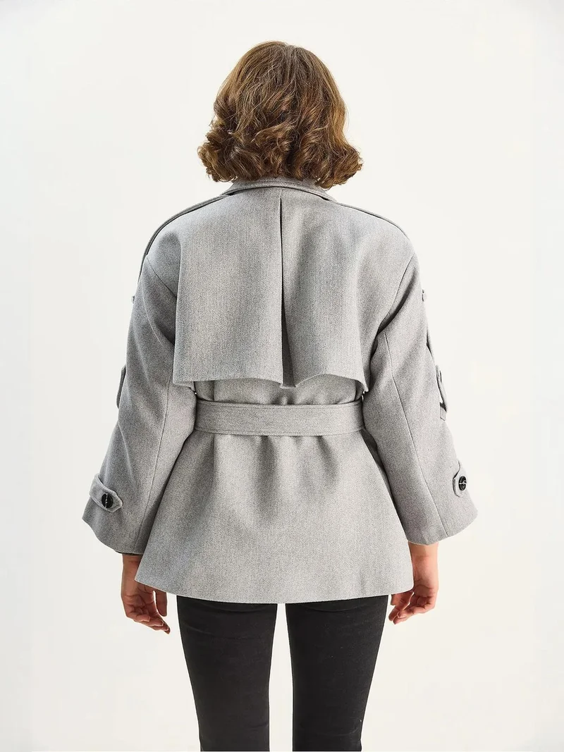 Bianco Lucci LUCCI Double Breasted Coat with Belt