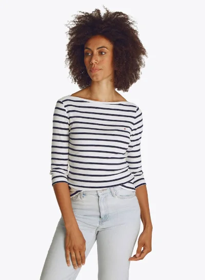 TOMMY HILFIGER Boat Neck Three-Quarter Sleeve T-Shirt