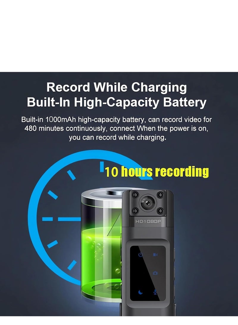1080P HD Body Mounted Camera, Mini Wearable Body Worn Cam with Night Vision,for Law Enforcement Recorder,Indoor/Outdoor Use with Night Vision, 8 HR Battery Life