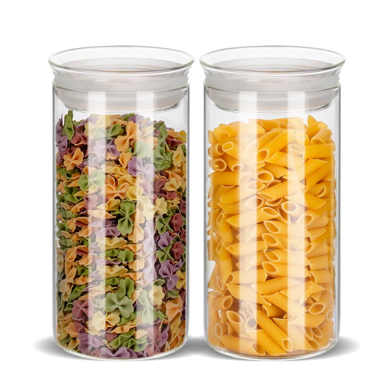 ZENS Modern Glass Food Storage Jars Set of 2 50oz Clear Glass Canisters with Airtight Lids Large Container for Kitchen Pantry Pasta Sugar Flour Coffee Pasta Tea