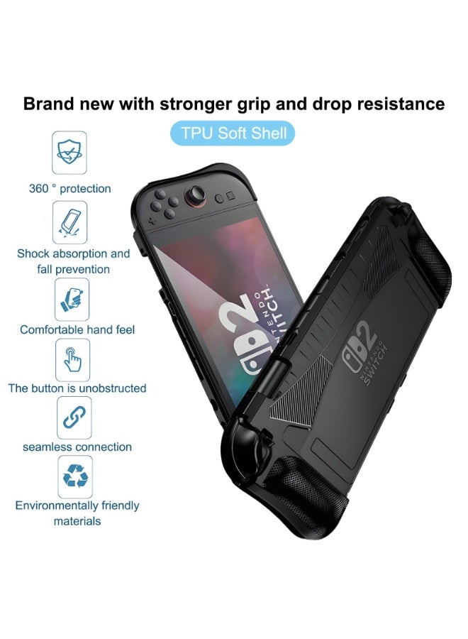 Dockable Case for Nintendo Switch 2 TPU Grip Protective Cover for Switch2 Console and Joy-Con Controller, Compatible with Switch 2 Anti Fall Protective Cover Accessories (Black) - Image 3