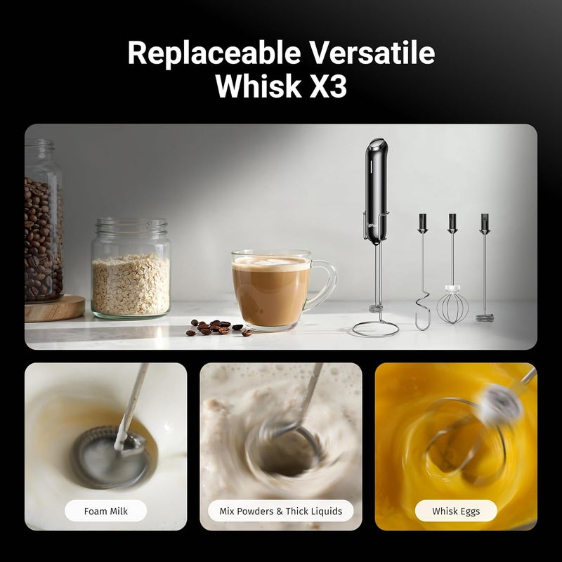 Typhur InstaWhisk Handheld Milk Frother, Variable Speed 1600-10000 RPM, 3 Detachable Whisk Heads, USB-C Rechargeable Coffee Frother Wand for Latte, Cappuccino, Flat White, Hot Chocolate, Oat Milk - Image 3