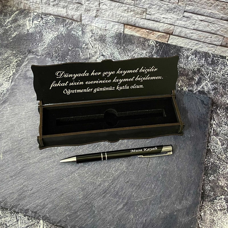 Sanat Hediyelik Art Gift Special for Teachers' Day Metal Ballpoint Pen Named + Wooden Box - Teacher - Gift - Personalized - Lawyer - Father  - Image 1