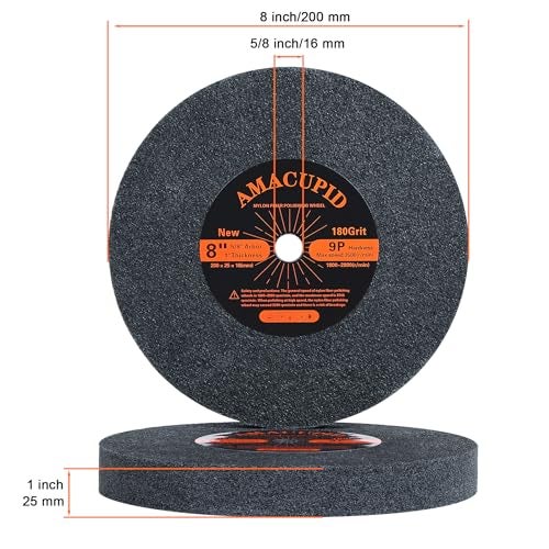 AmaCupid Deburring Wheels, Nylon Fiber Buffing Wheel 8 inch 9P Hardness. Polishing Stainless Steel, etc. Silicon Carbide Abrasive. for Bench Grinder Polishing Machine. 5/8 inch Arbor, 180 Grit - Image 3