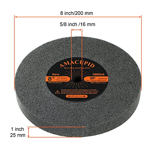 AmaCupid Deburring Wheels, Nylon Fiber Buffing Wheel 8 inch 9P Hardness. Polishing Stainless Steel, etc. Silicon Carbide Abrasive. for Bench Grinder Polishing Machine. 5/8 inch Arbor, 180 Grit - Image 4