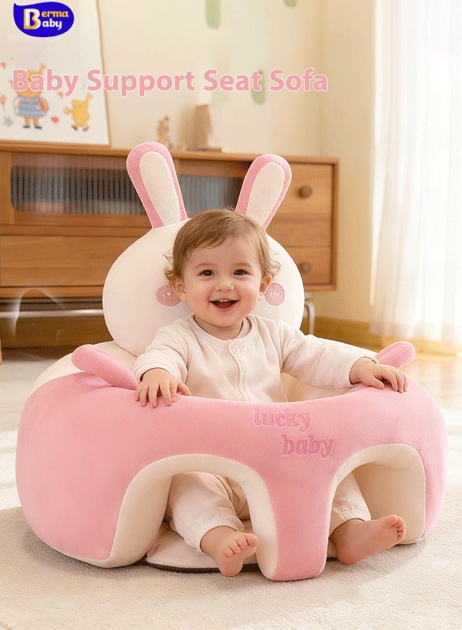 Berma Baby كرسي دعم للأطفال على شكل أريكة كرتونية، كراسي جلوس تعليمية لطيفة، كرسي جلوس للأطفال، واقي للرأس، كرسي هزاز للأطفال، مقاعد أرضية للأطفال (أرنب وردي) - Image 1