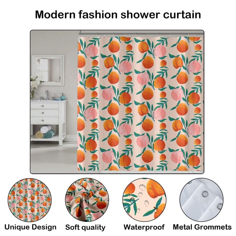 COSEVIER Peach Shower Curtain  Vibrant Cute Fruit Waterproof Shower Curtains for Bathroom  Cartoon Home Decorative Fabric Bath Curtain  Bathroom Accessories  72 x 72 Inch  Orange Pink - Image 3