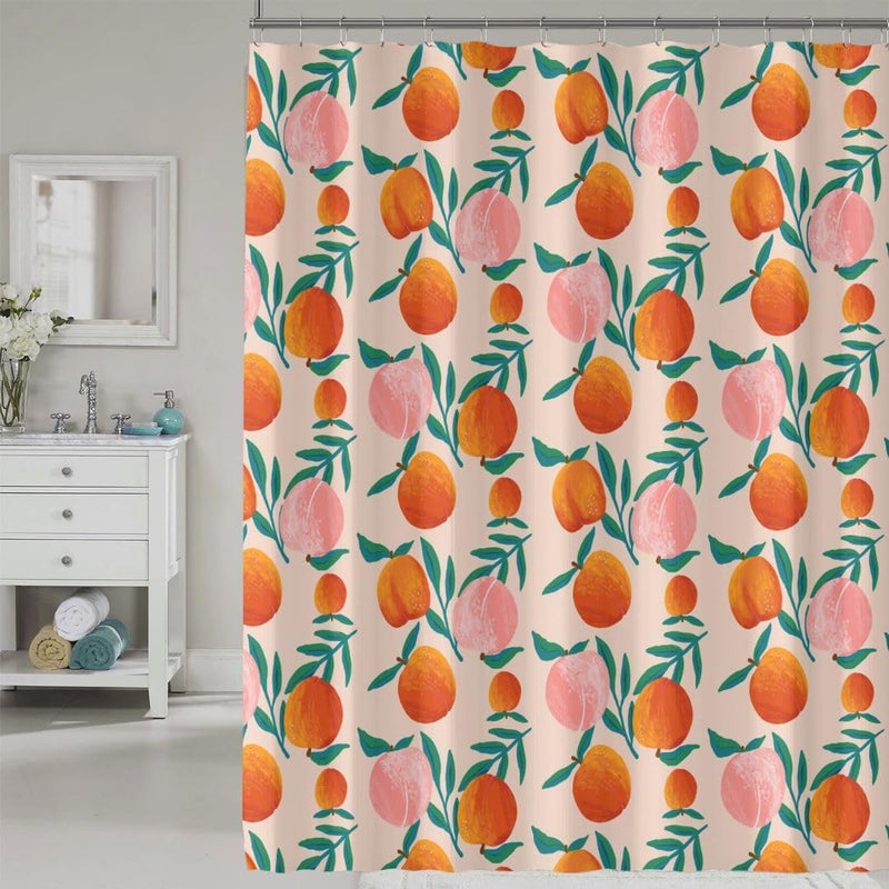 COSEVIER Peach Shower Curtain  Vibrant Cute Fruit Waterproof Shower Curtains for Bathroom  Cartoon Home Decorative Fabric Bath Curtain  Bathroom Accessories  72 x 72 Inch  Orange Pink - Image 1