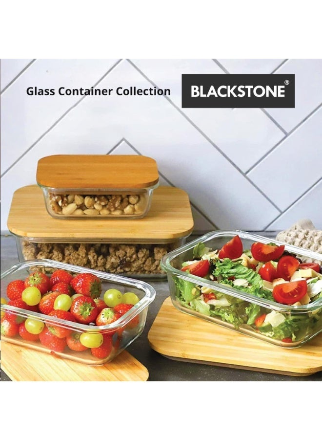 BLACKSTONE حاوية تخزين الطعام من زجاج البورسليكات بلاكستون BGC52 (شفاف، 640 مل) مع غطاء خشبي محكم الإغلاق لوجبات الغداء والوجبات المتبقية - Image 3