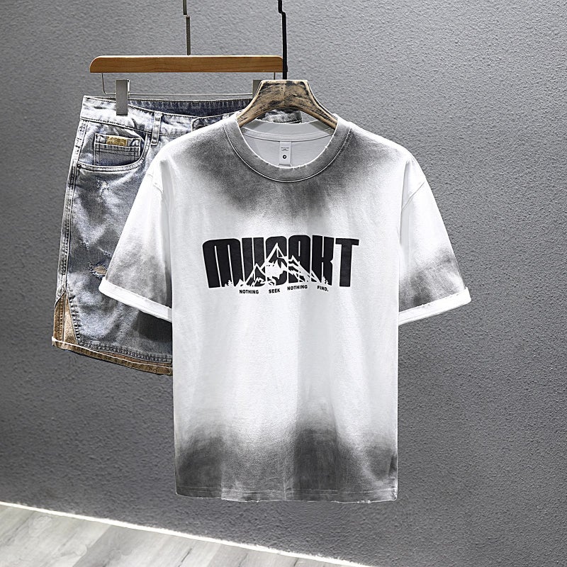 Short-Sleeved Men'S 2025 Spring And Cool Crewneck Clothes Half-Sleeved T-Shirt Teenager Gradient T-Shirt Trendy - Image 2
