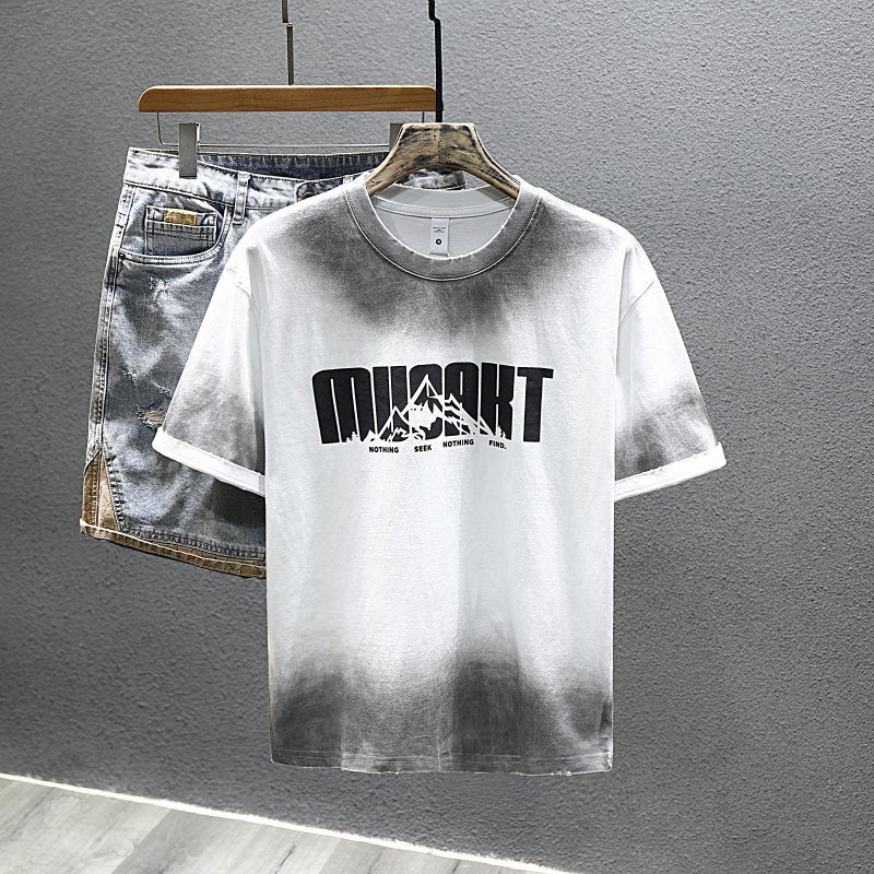 Short-Sleeved Men'S 2025 Spring And Cool Crewneck Clothes Half-Sleeved T-Shirt Teenager Gradient T-Shirt Trendy - Image 1