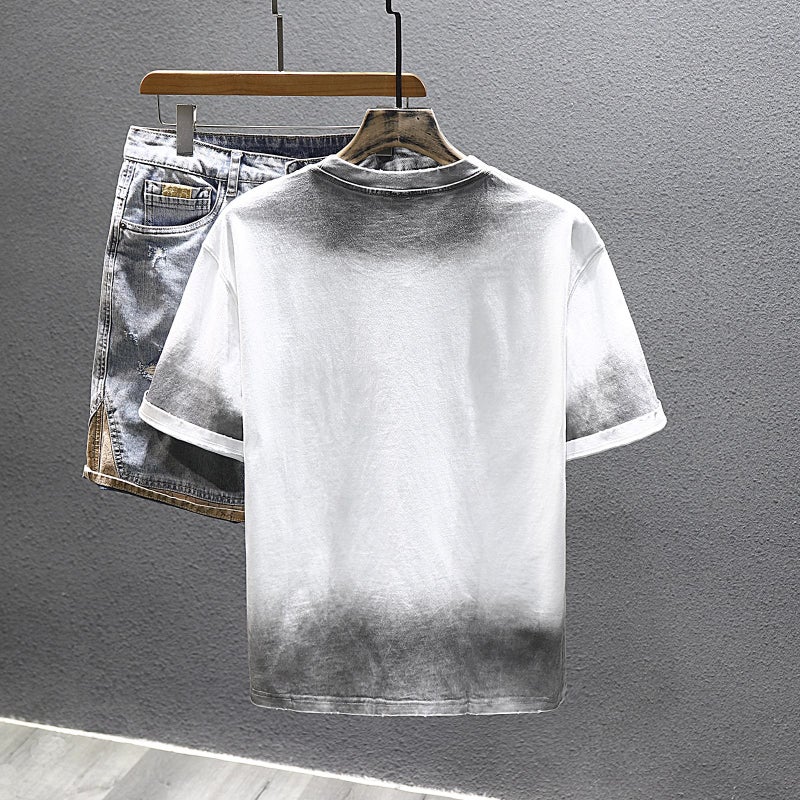 Short-Sleeved Men'S 2025 Spring And Cool Crewneck Clothes Half-Sleeved T-Shirt Teenager Gradient T-Shirt Trendy - Image 3