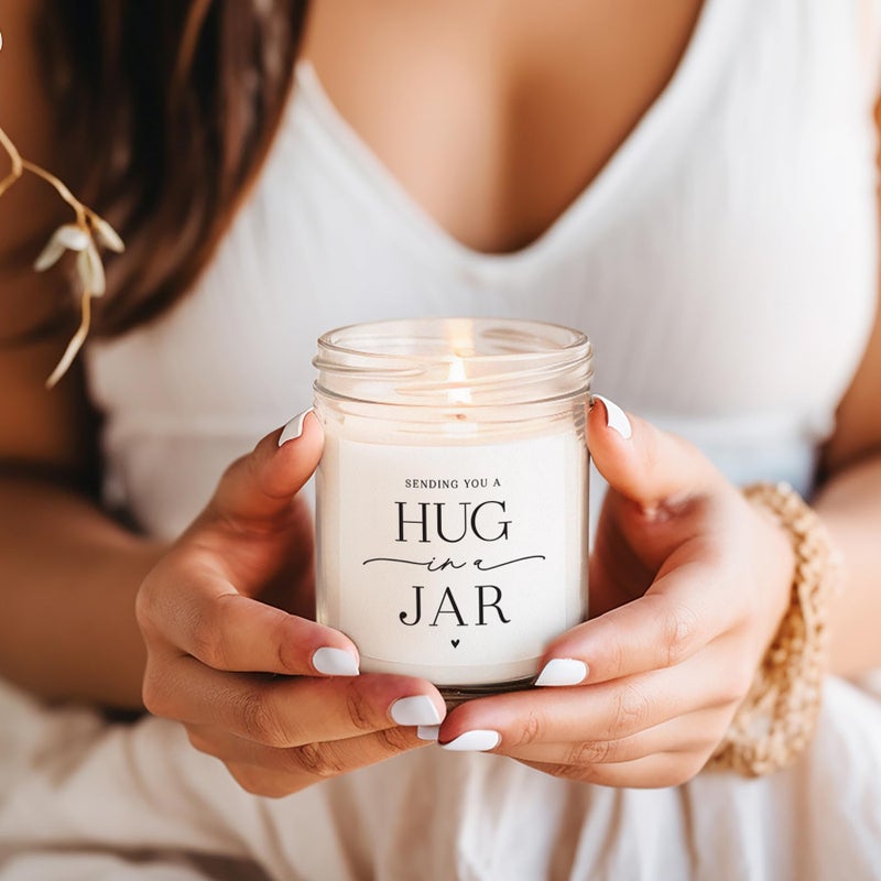 ThreeKin Collective ThreeKin Warm Hug in a Jar Scented Candles for Home, Relaxing Aromatherapy Gifts for Women with Lavender Essential Oils, Natural Soy Wax Blend, Long 65-Hour Burn, Friendship Gifts, 9 Oz - Image 4