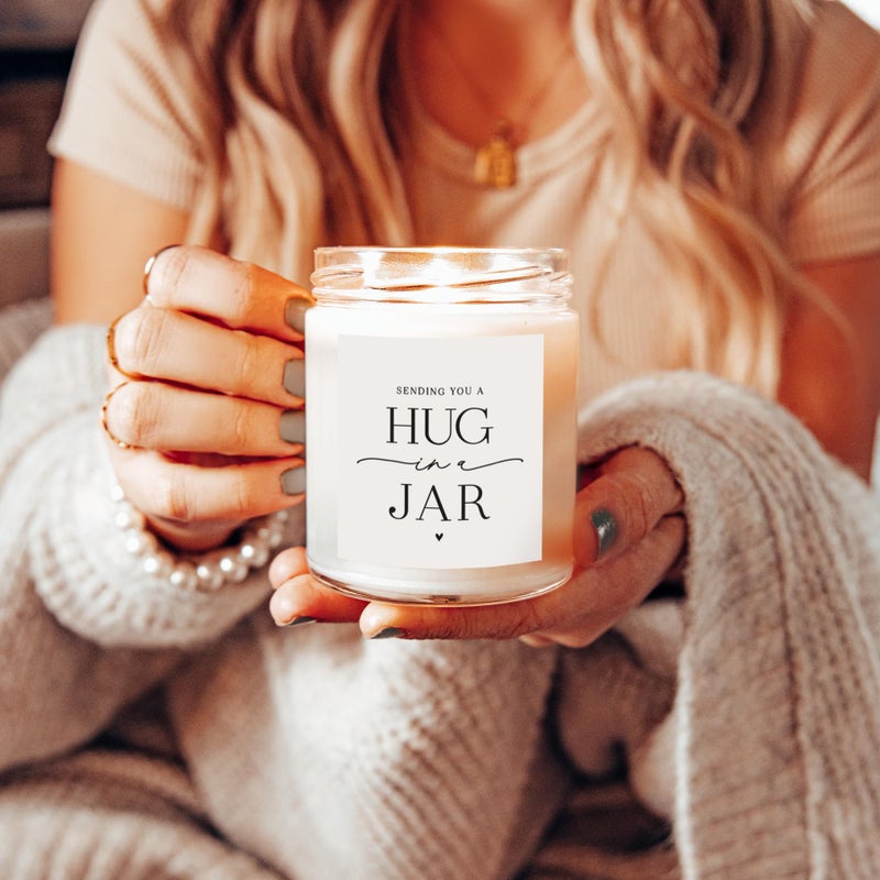 ThreeKin Collective ThreeKin Warm Hug in a Jar Scented Candles for Home, Relaxing Aromatherapy Gifts for Women with Lavender Essential Oils, Natural Soy Wax Blend, Long 65-Hour Burn, Friendship Gifts, 9 Oz - Image 3