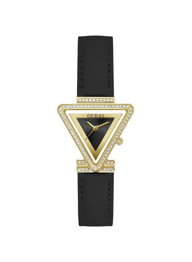 Guess Fame Womens Gold Tone Case & Genuine Black Leather Watch – GW0504L5 - Image 1