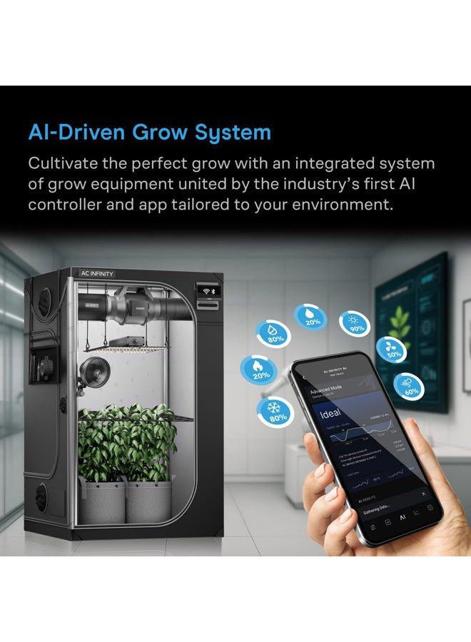AC Infinity AI Grow System 2x4, 2-Plant Kit w/Self-Learning AI Controller, Dynamic Airflow & LM301H LED Lighting Control, 2000D Mylar Tent w/Lab-Tested Reflectivity, Largest Zippered Window - Image 2