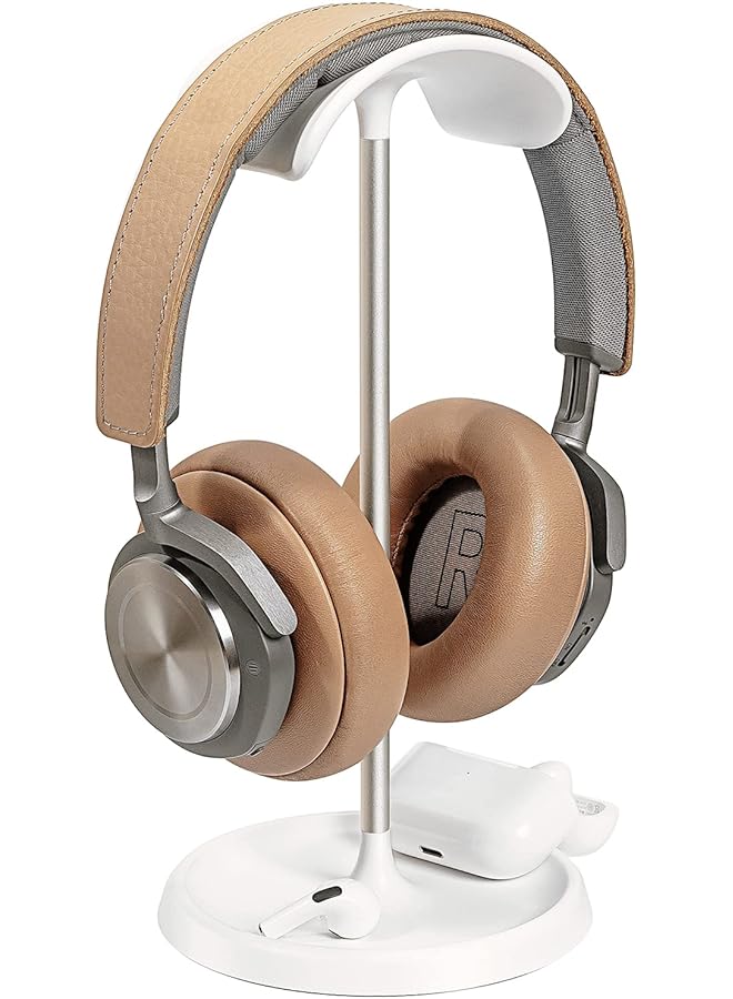 erorex Headphone Stand Curved Headset Stand With Storage Tray Heavy Base Gaming Headset Holder For Airpods Max Airpods Airpods Pro Beats Bose Sennheiser Sony And More White - Image 1