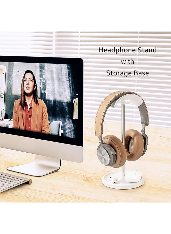 erorex Headphone Stand Curved Headset Stand With Storage Tray Heavy Base Gaming Headset Holder For Airpods Max Airpods Airpods Pro Beats Bose Sennheiser Sony And More White - Image 2