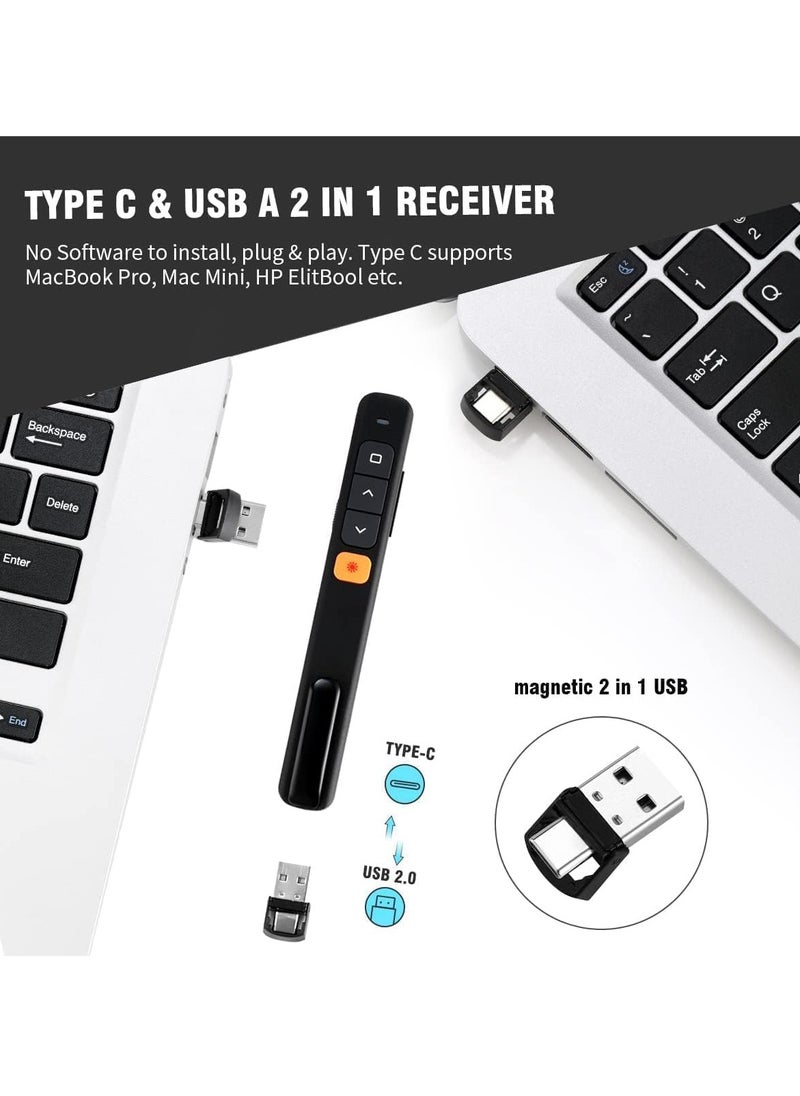EVEREEN Wireless Presenter Remote Wireless Presentation Clicker Type C & USB A 2 in 1 Laser Pointer Volume Control PowerPoint Presentations For Cats Mac Office Computer PPT  - Image 4