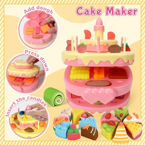 Aprilwolf 99 PCS 5 in 1 Dough Sets for Kids Ages 348 Art Crafts Dough Tools Kit Ice Cream Playset Noodle Hamburger Cake Maker Machine Dessert Rack Kitchen Creations Food Play Toys Toddlers Boys Girls - Image 5