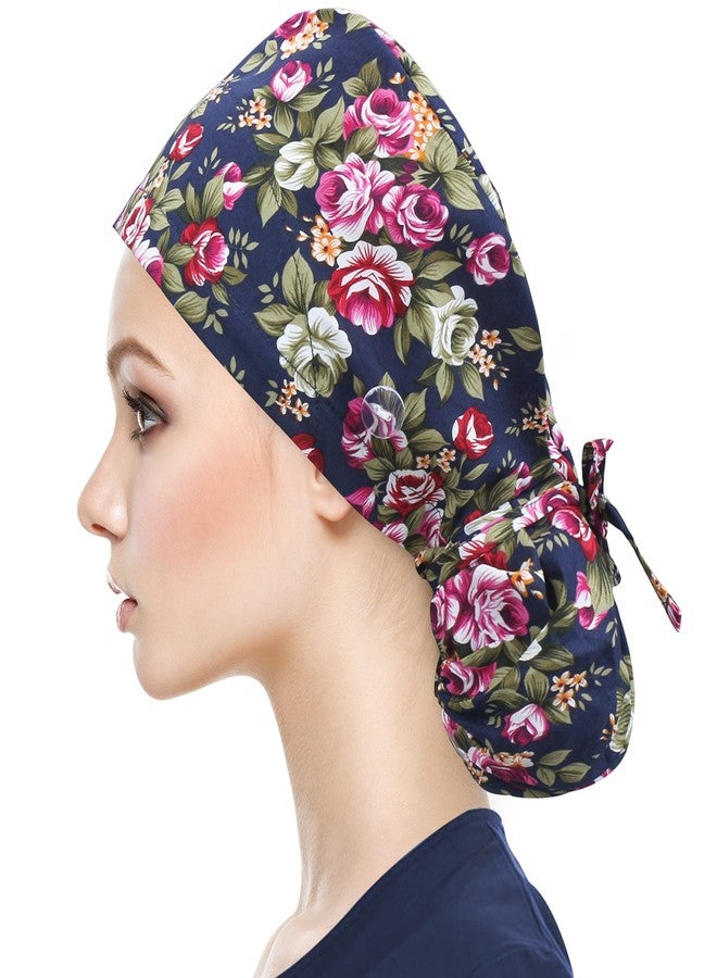 QBA Adjustable Working Cap with Button, Cotton Working Hat Sweatband, Elastic Bandage Tie Back Hats for Women & Men, One Size, Navy Rose Pt, One size - Image 3