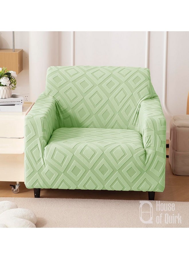 هاوس أوف كويرك غطاء أريكة من House of Quirk Universal Single Seater من القماش الجاكار بنسيج ماسي بوزن 220 جرام لكل متر مربع، غطاء ناعم الملمس للأريكة، غطاء أريكة مرن قابل للتمدد (أخضر، 90-145 سم)  - Image 2