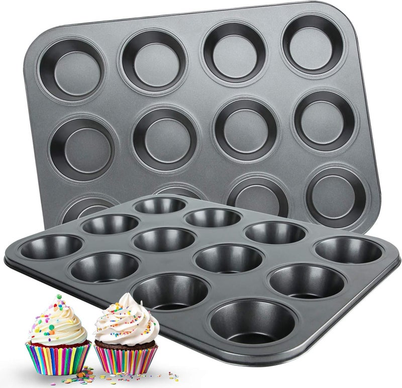 dose not apply Muffin Pan, 12 Cupcake Pan, 2 Sets of Nonstick Brownie Bakeware Muffin Tin, Cupcake Tray, Baking Pan for Kitchen Oven, Black - Image 1